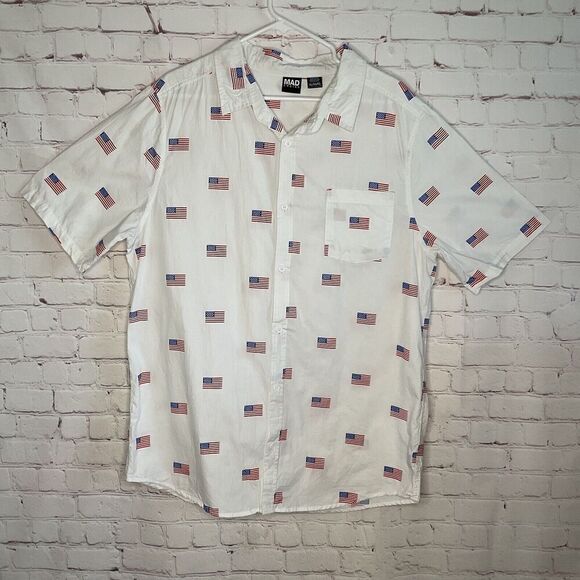 Mad Engine USA Flag All Over Print Short Sleeve Button Down Mens Shirt Size XL - Picture 5 of 9